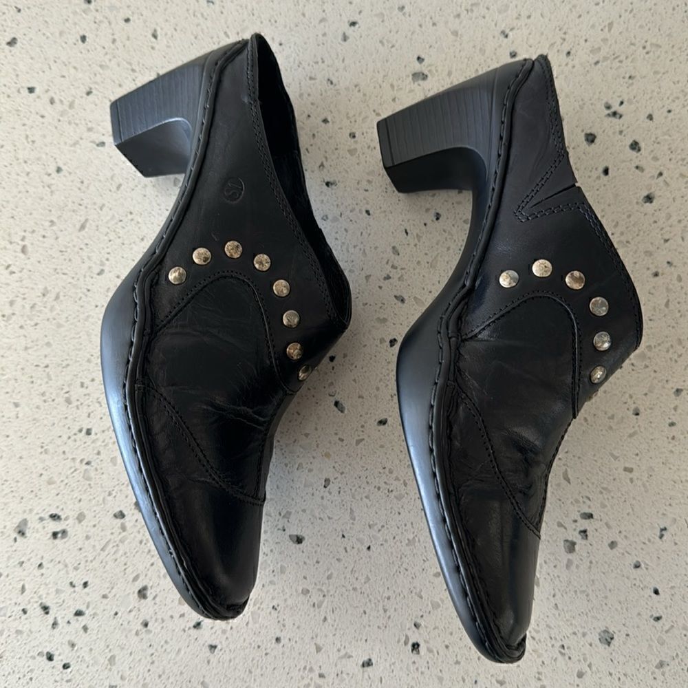 Josef Seibel Women’s Black Leather Western Studs Heels Slip On Mule Clog Size 36 - Picture 3 of 13